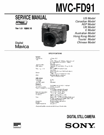 Sony MVC-FD91 Blue Print or Squematics of Sony Mavica MVC-FD91, Original Sony